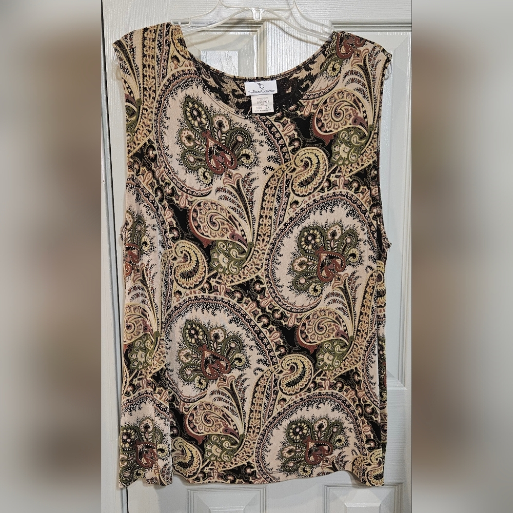 Chic Paisley Tank Top in Black, Cream, and Green